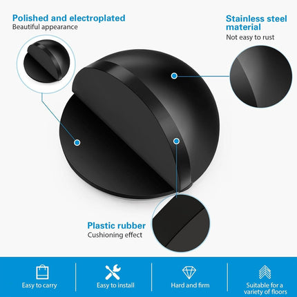 Door Stopper Floor Half Moon - Set of 2 - Black - Self-adhesive - No Drilling - Stainless Steel.