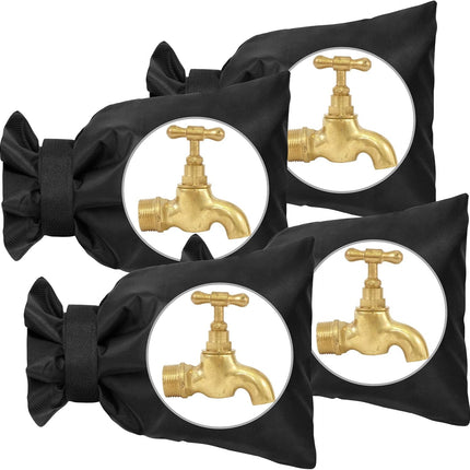 Outdoor tap covers set of 4 - thermal frost protection - waterproof tap protectors - black.
