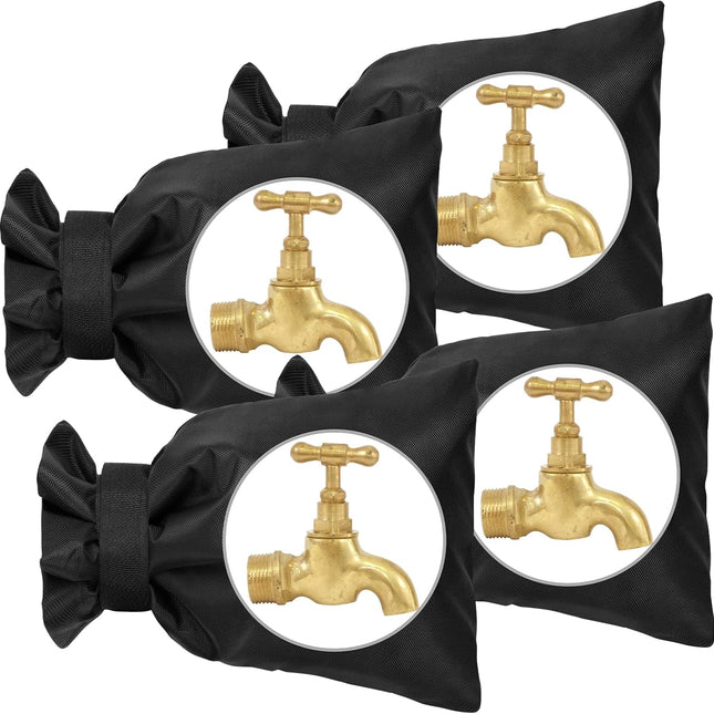 Outdoor tap covers set of 4 - thermal frost protection - waterproof tap protectors - black.