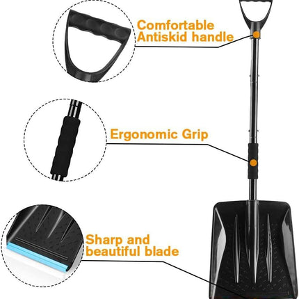 Snow Shovel - Lightweight & Portable - Snow Plow for Car, Driveway & Camping - Black.