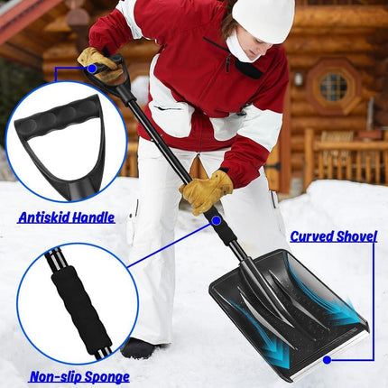 Snow Shovel - Lightweight & Portable - Snow Plow for Car, Driveway & Camping - Black.