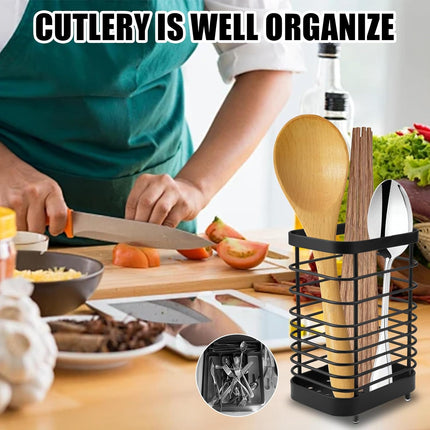 Stainless Steel Kitchen Utensil Holder - Countertop Cutlery Basket - Stainless Steel - Round Pot for Spatulas and Cutlery - Silver.