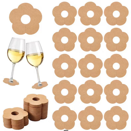 100 Pieces Wine Glass Markers Paper - Blank Flower Place Cards - DIY Wine Hangers for Weddings & Parties - Brown.