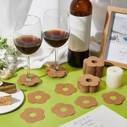 100 Pieces Wine Glass Markers Paper - Blank Flower Place Cards - DIY Wine Hangers for Weddings & Parties - Brown.