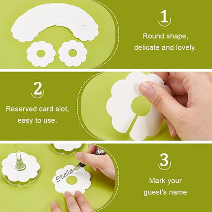 300 Pieces Wine Glass Markers Paper - Blank Flower Place Cards - DIY Wine Hangers for Weddings & Parties - White.