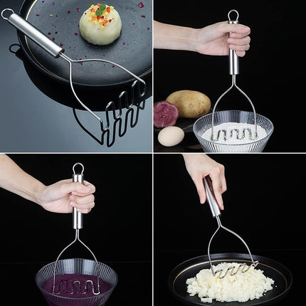 Stainless Steel Potato Masher - Potato Masher - Dishwasher Safe - For Mashed Potatoes & Mashed Potatoes - Silver.