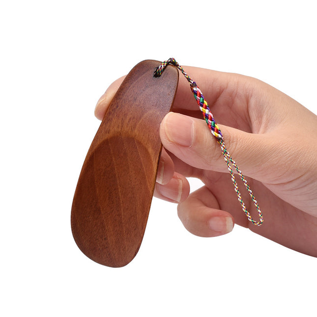 Shoehorn - Wooden Mini Shoehorn - Portable Shoe Helper - Japanese Design - Compact - With Braided Wrist Strap - Suitable for Children.