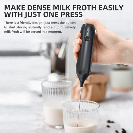 Milk Frother - Electric Hand Milk Frother - Rechargeable Mini Beverage Blender - Hand Milk Frother - With Stainless Steel Blender - Suitable for Milk, Coffee, Latte, Matcha, Black.