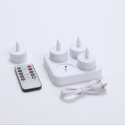 Rechargeable LED Candles with - Electronic Candle - Plastic Tea Lamp - Halloween, Birthday, Valentine's Day Home Decor - Rechargeable - 4 Seats - White.