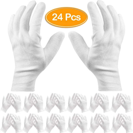 Pack of 24 White Cotton Gloves Work Gloves Cosmetic Hydration Gloves for Dry Hands and Eczema, Jewelry Inspection.