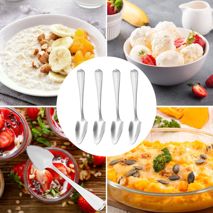 MANLINGDA DOITOOL 4Pcs Stainless Steel Grapefruit Spoons with Serrated Edges 15.50X2.70X0.50CM As Shown.
