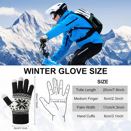 3 Pairs Touch Screen Gloves with Snow Flower Pattern, Warm Knit Winter Gloves Christmas Gifts Stocking Stuffers for Women Black Light Gray Navy Blue.
