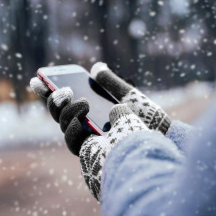 3 Pairs Touch Screen Gloves with Snow Flower Pattern, Warm Knit Winter Gloves Christmas Gifts Stocking Stuffers for Women Black White Red.