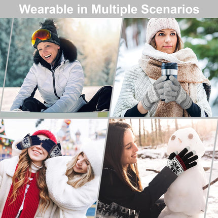 3 Pairs Touch Screen Gloves with Snow Flower Pattern, Warm Knit Winter Gloves Christmas Gifts Stocking Stuffers for Women Gray Navy Blue Black.