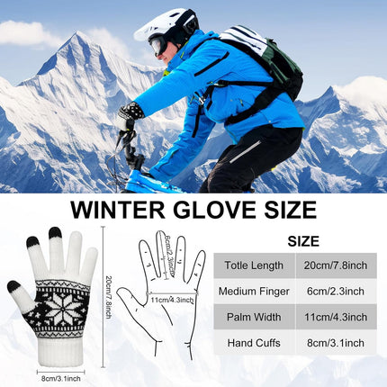 3 Pairs Touch Screen Gloves with Snow Flower Pattern, Warm Knit Winter Gloves Christmas Gifts Stocking Stuffers for Women White Blue Red.