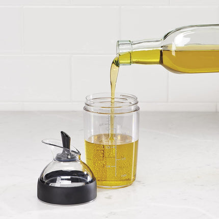 Salad Dressing Shaker Container Bottle Universal Manual Sauces Mixer Juice Mixing Bottle Resistant 8.4with Measurement Black.
