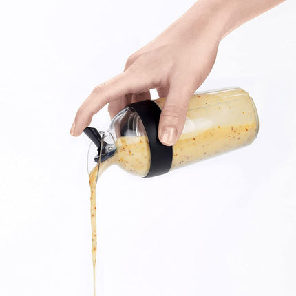 Salad Dressing Shaker Container Bottle Universal Manual Sauces Mixer Juice Mixing Bottle Resistant 8.4with Measurement Black.