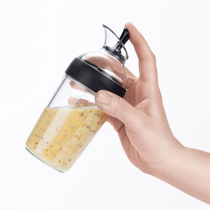 Salad Dressing Shaker Container Bottle Universal Manual Sauces Mixer Juice Mixing Bottle Resistant 8.4with Measurement Black.
