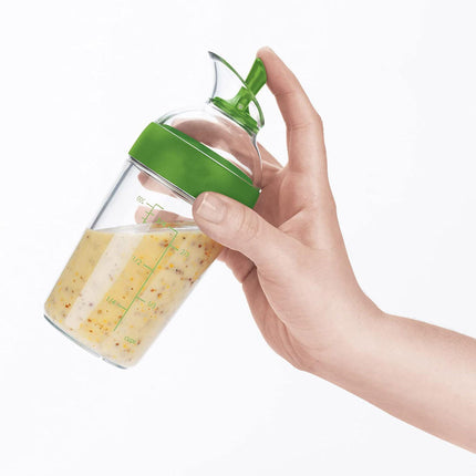Salad Dressing Shaker Container Bottle Universal Manual Sauces Mixer Juice Mixing Bottle Resistant 8.4with Measurement Green.