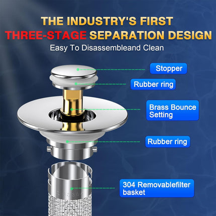 Bathroom Sink Drain Stopper - Pop Up Drain Plug with 1 Replacement Filters Basket, Removable Stainless Steel Floor Drain Filter, Anti Clogging Sink Strainer Hair Catcher for Washroom (Silver).