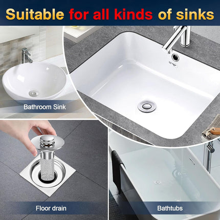 Bathroom Sink Drain Stopper - Pop Up Drain Plug with 1 Replacement Filters Basket, Removable Stainless Steel Floor Drain Filter, Anti Clogging Sink Strainer Hair Catcher for Washroom (Silver).