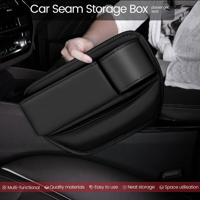 DEIKAL 2 Pack Car Leather Cup Holder Gap Bag - Car Seat Gap Filler & Organizer, Adjustable Seat Gap Storage Box for Phones, Glasses, Keys, Cards.