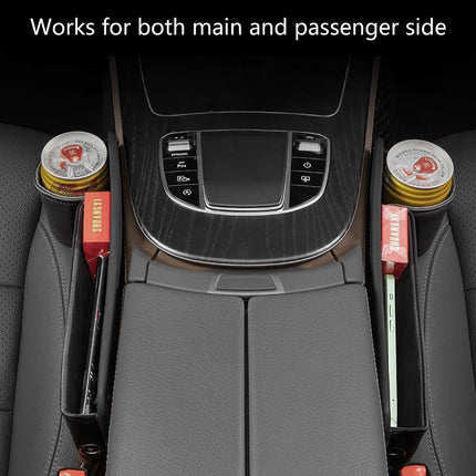 DEIKAL 2 Pack Car Leather Cup Holder Gap Bag - Car Seat Gap Filler & Organizer, Adjustable Seat Gap Storage Box for Phones, Glasses, Keys, Cards.