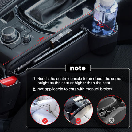DEIKAL 2 Pack Car Leather Cup Holder Gap Bag - Car Seat Gap Filler & Organizer, Adjustable Seat Gap Storage Box for Phones, Glasses, Keys, Cards.