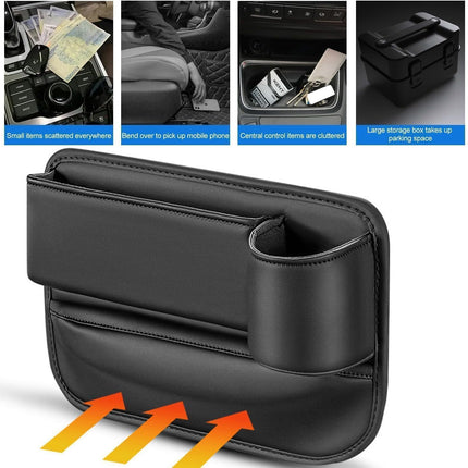 DEIKAL 2 Pack Car Leather Cup Holder Gap Bag - Car Seat Gap Filler & Organizer, Adjustable Seat Gap Storage Box for Phones, Glasses, Keys, Cards.