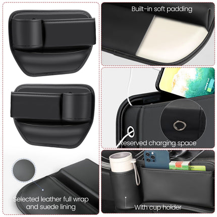 DEIKAL 2 Pack Car Leather Cup Holder Gap Bag - Car Seat Gap Filler & Organizer, Adjustable Seat Gap Storage Box for Phones, Glasses, Keys, Cards.