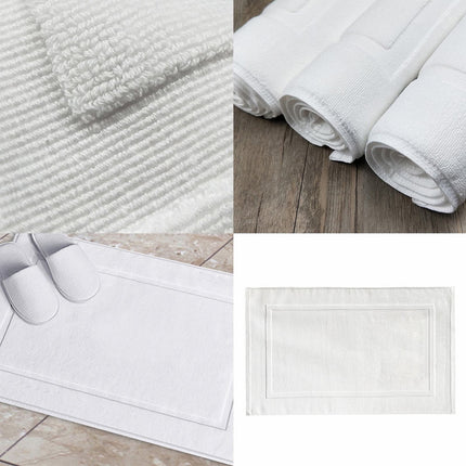 2PCS White Cotton Classic Rug Bath Mats Absorbent Cotton Hotel Spa Shower Bathtub Mats [Not A Bathroom Rug] Machine Washable Shower Bathroom Floor Towel C-White.