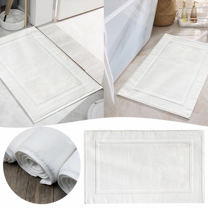 2PCS White Cotton Classic Rug Bath Mats Absorbent Cotton Hotel Spa Shower Bathtub Mats [Not A Bathroom Rug] Machine Washable Shower Bathroom Floor Towel F-White 2PCS.