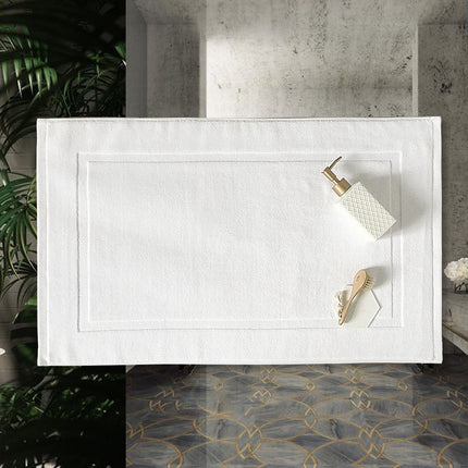 2PCS White Cotton Classic Rug Bath Mats Absorbent Cotton Hotel Spa Shower Bathtub Mats [Not A Bathroom Rug] Machine Washable Shower Bathroom Floor Towel F-White 2PCS.
