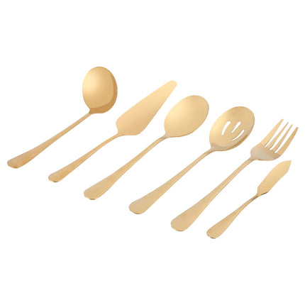 6-Piece Gold Stainless Steel Serving Flatware Set.