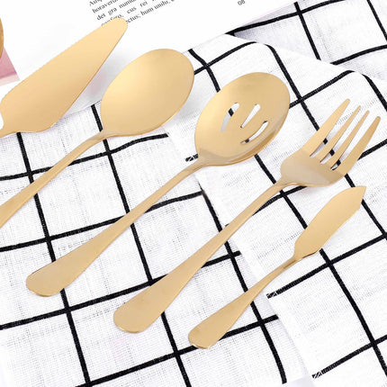 6-Piece Gold Stainless Steel Serving Flatware Set.