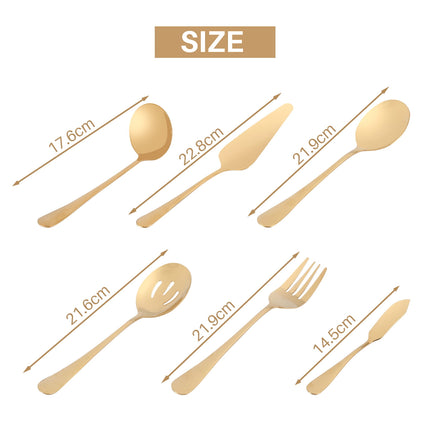 6-Piece Gold Stainless Steel Serving Flatware Set.