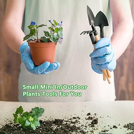Small Garden Tool Set, 6 Pieces Iron Gardening Kit Including Hand Shovel, Transplant Shovel and Hand Rake with Wood Non-Slip Handle Perfect for Plant Lovers.