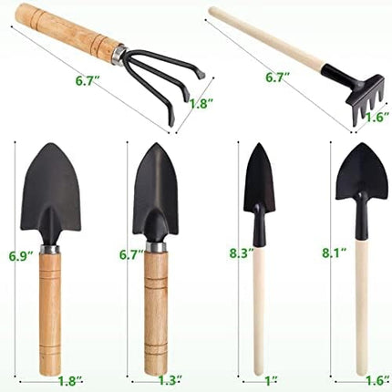 Small Garden Tool Set, 6 Pieces Iron Gardening Kit Including Hand Shovel, Transplant Shovel and Hand Rake with Wood Non-Slip Handle Perfect for Plant Lovers.