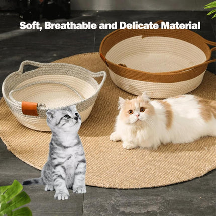 Stimulicat Cat Bed Rope Cotton, Stimuli cat Basket Bed, Cotton Rope Woven Round Cat Beds Basket with Built-in Teasing Ball, Handwoven Foldable Scratchable for Small & Large pet Gray.