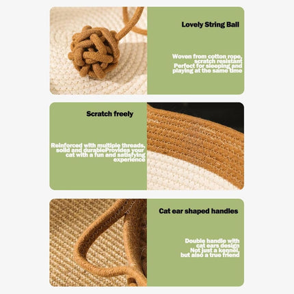 Stimulicat Cat Bed Rope Cotton, Stimuli cat Basket Bed, Cotton Rope Woven Round Cat Beds Basket with Built-in Teasing Ball, Handwoven Foldable Scratchable for Small & Large pet Gray.