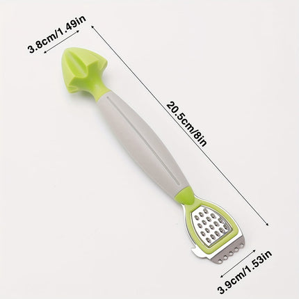 Green Stainless Steel 3-in-1 Citrus Zester & Juicer – Multi-Functional Lemon Grater, Peeler & Juicing Tool with Soft Grip Handle for Oranges, Limes & Grapefruit.