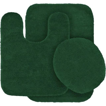Gorgeous Home Linen Bathroom 6 Modern Solid Print 3-Count Grey Polyester Bath Rugs, 18 x 28, Non-Slip Backing Dark Green.