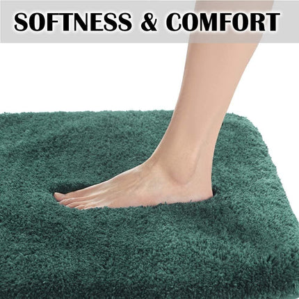 Gorgeous Home Linen Bathroom 6 Modern Solid Print 3-Count Grey Polyester Bath Rugs, 18 x 28, Non-Slip Backing Dark Green.