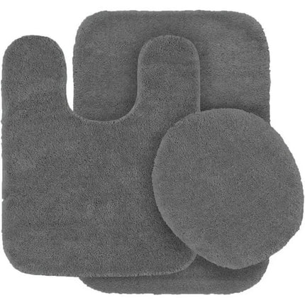 Gorgeous Home Linen Bathroom 6 Modern Solid Print 3-Count Grey Polyester Bath Rugs, 18 x 28, Non-Slip Backing Gray Charcoal.