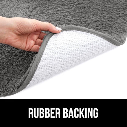 Gorgeous Home Linen Bathroom 6 Modern Solid Print 3-Count Grey Polyester Bath Rugs, 18 x 28, Non-Slip Backing Gray Charcoal.