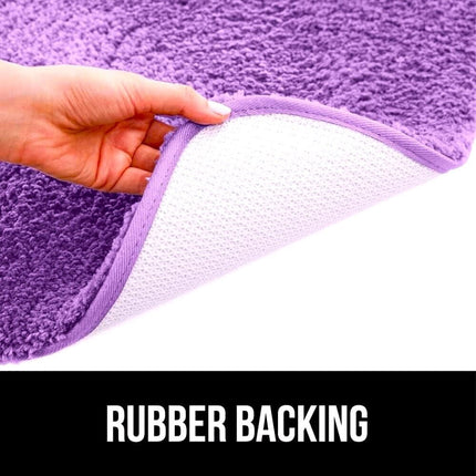 Gorgeous Home Linen Bathroom 6 Modern Solid Print 3-Count Grey Polyester Bath Rugs, 18 x 28, Non-Slip Backing Light Purple.