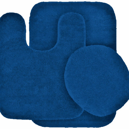 Gorgeous Home Linen Bathroom 6 Modern Solid Print 3-Count Grey Polyester Bath Rugs, 18 x 28, Non-Slip Backing Navy Blue.