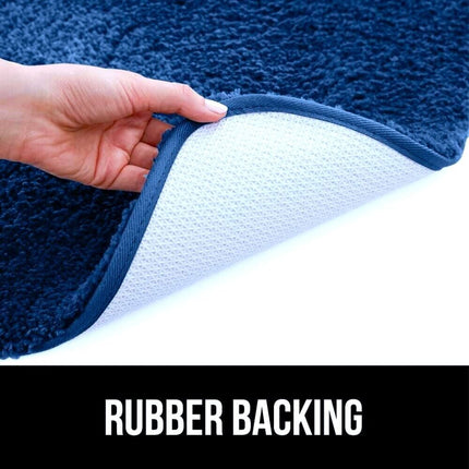 Gorgeous Home Linen Bathroom 6 Modern Solid Print 3-Count Grey Polyester Bath Rugs, 18 x 28, Non-Slip Backing Navy Blue.