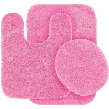Gorgeous Home Linen Bathroom 6 Modern Solid Print 3-Count Grey Polyester Bath Rugs, 18 x 28, Non-Slip Backing Pink.