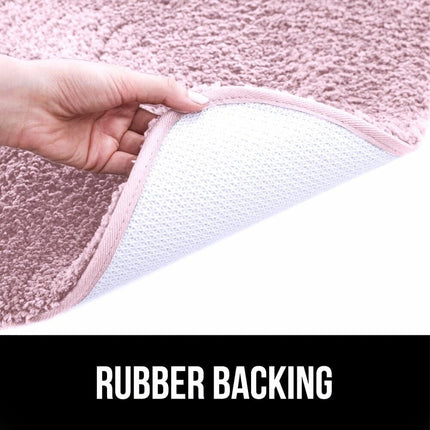 Gorgeous Home Linen Bathroom 6 Modern Solid Print 3-Count Grey Polyester Bath Rugs, 18 x 28, Non-Slip Backing Pink.